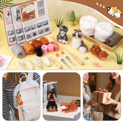 Image of Mayboos 12 Pcs Needle Felting Kit, Animal Needle Felting Beginner Kits Wool Felt Needle Felting Tools with Instruction for DIY Craft Animal Home Decoration