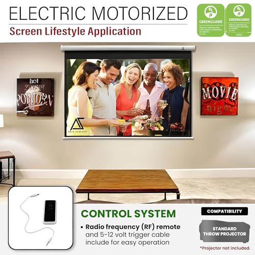 Image of Akia Screens 104 inch Motorized Projector Screen 4:3 - Electric Drop Down with Remote, 8K /4K HD & 3D Ready, Ceiling or Wall Mount - AK-MOTORIZE104VW