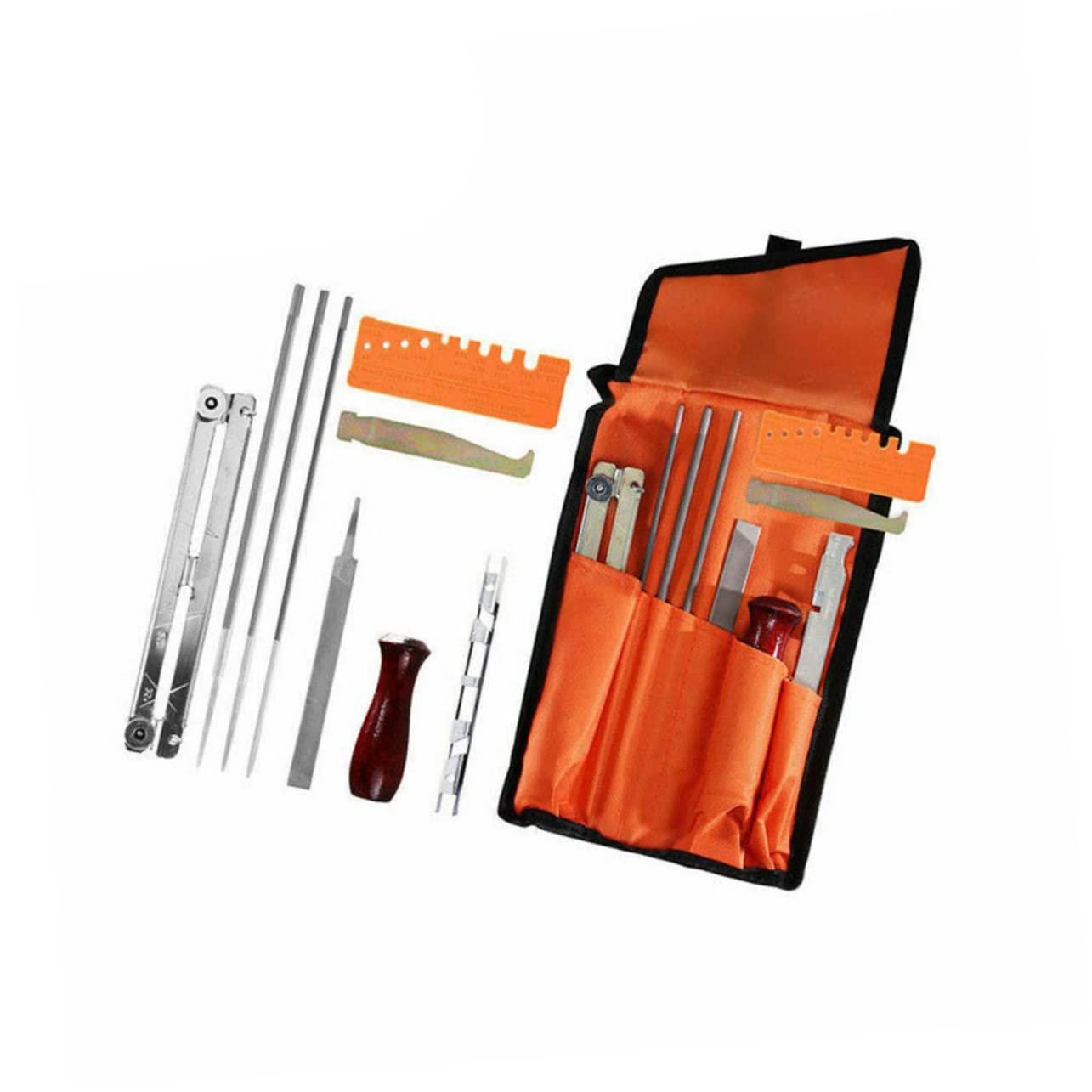ibasenice Kit Affilatura Catena Motosega 10 Pezzi, Accessori in Metallo Arancione, Resistente All'usura, per Uso Personale e Professionale