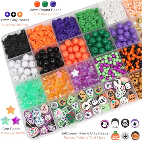 Baoximong Halloween Beads for Bracelet Making Kit, Black Orange Pumpkin Beading Set with Moon Pumpkin Ghost Witch Hat Charms Pendants for Jewellery Making DIY Craft Arts Halloween Gifts - Image 3