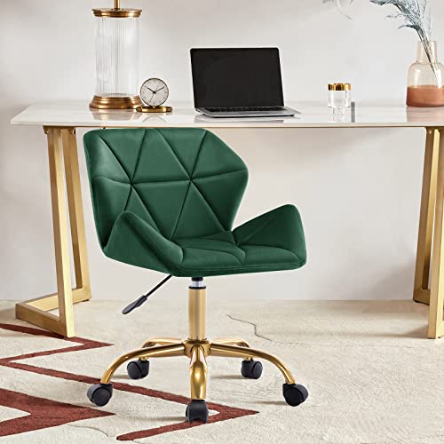 Duhome Cute Home Office Chair, Velvet Swivel Desk Chair Armless Hydraulic Rolling Computer Chair With Backrest Golden Base For Teens Girls, Dark Green #TOP7