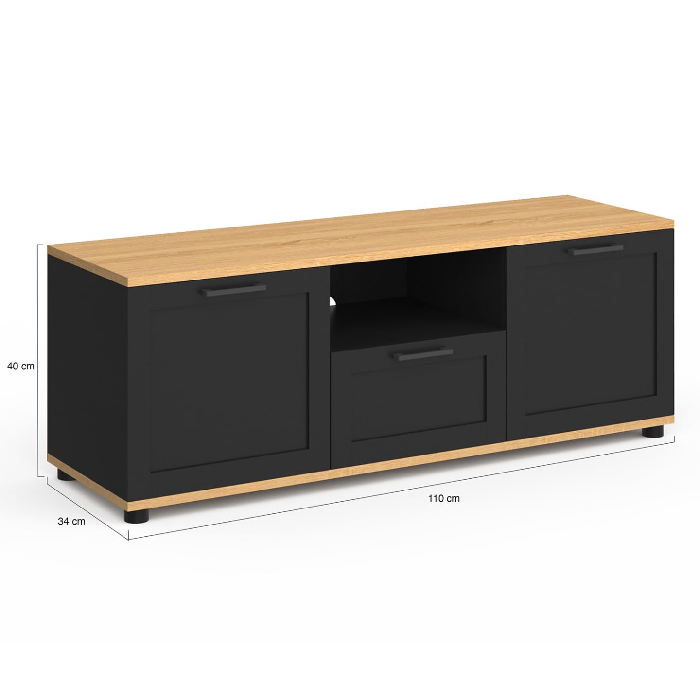 IDMarket - Meuble TV 110 cm VITO avec tiroir et Niche Noir et Bois