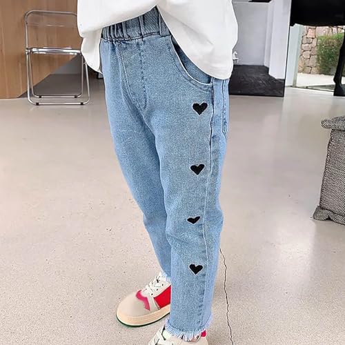 Little Girls Cute Heat Embroidered Jeans Toddler Baby Elastic Waist Denim Pants Kid Loose Fit Casual Trouser with Pocket2