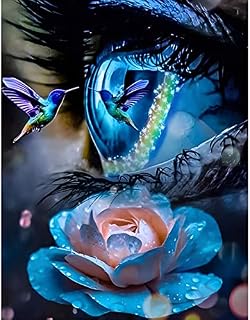 AIRDEA 5D Eyes Diamond Painting Kits for Adults Kids, DIY Flowers Diamond Painting Kits, Round Full Drill Eye Diamond Art Kits Animal Gem Art Painting Hummingbird Arts Home Wall Decor 11.8x15.7 inch