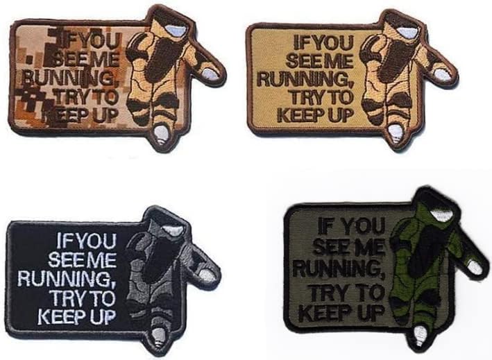 StarWay EOD IF You See ME Running, Try to Keep Up Embroidered Patches for Embroidery Cloth Patch Badge Hook & Loop Christmas Embroidered Patch (4pc)