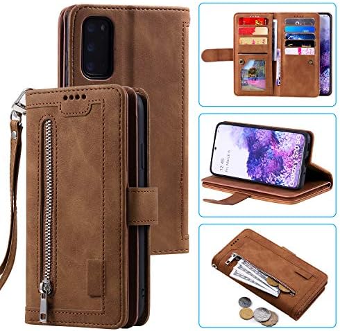 UEEBAI Wallet Case for Samsung Galaxy S21 Ultra 5G, Retro 9 Card Holder Slots Zipper Pocket Handbag Case PU Leather Magnetic Closure Kickstand with Wrist Strap TPU Shockproof folio Case - Black