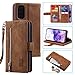 UEEBAI Wallet Case for Samsung Galaxy S20 FE 5G, Retro 9 Card Holder Slots Zipper Pocket Handbag Case PU Leather Magnetic Closure Kickstand with Wrist Strap TPU Shockproof Flip Case - Brown