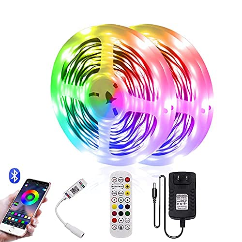 HEGEHE RGB LED Strip Light, 12V SMD 5050 18LEDs/m Color Changing Light Bar Music Sync and APP Control, Non-Waterproof Light Strip with Power Adapter/IR Remote(5m/16.4ft)