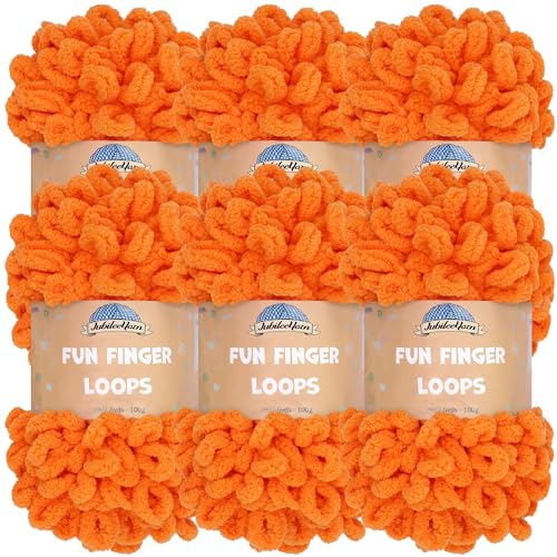 JubileeYarn Fun Finger Loops Yarn - Polyester Jumbo Weight Loop Yarn - 100g/Skein - Orange Peel - 6 Skeins
