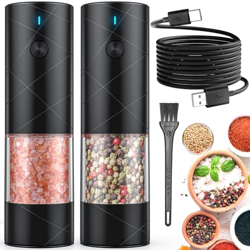 Comparison: Best Electric Pepper Mill 3 2Pack Electric Salt and Pepper Grinder Set USB Rechargeable with Warm LED Light, Adjustable Coarseness Lidaop Large Capacity Automatic Salt Pepper Mill Grinder for Kitchen, Restaurant, Outdoor, Black