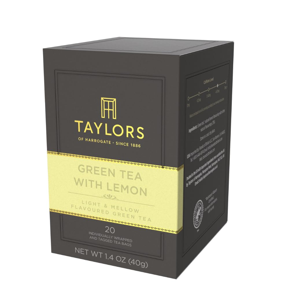 Taylors of Harrogate Green Tea with Lemon, Individually Wrapped Bags, 20 Count (Pack of 6), Citrussy, Mellow and Light, Caffeinated, Enjoy Hot or Iced, 120 Teabags Total