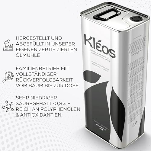Kleos Extra Natives Olivenöl 5 Liter - Ernte 2024-25 - Kaltgepresst aus Griechenland - Premium Qualität - 5l