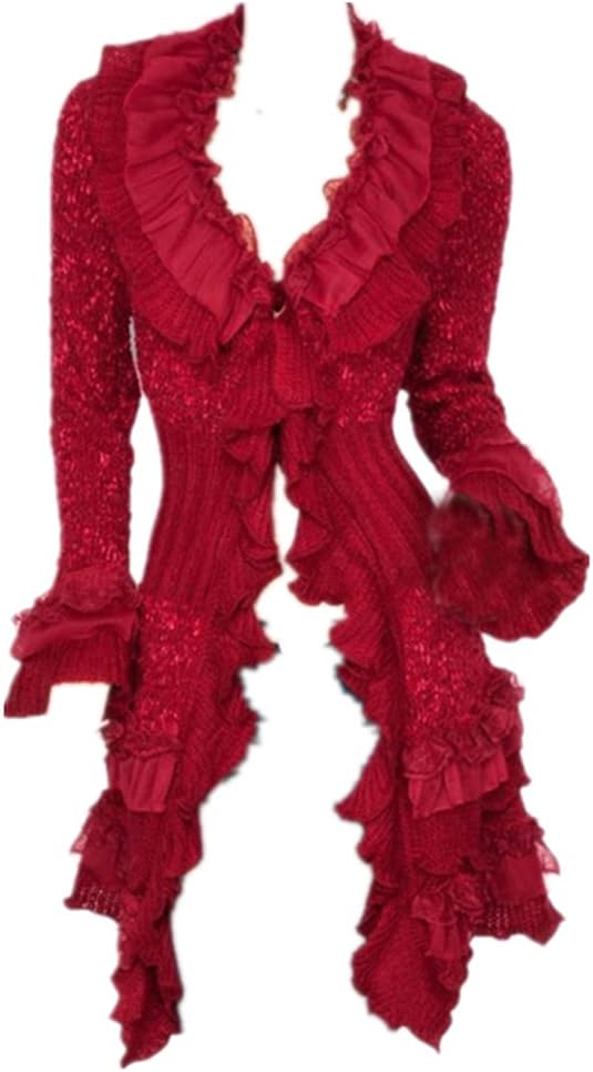 Women Victorian Boho Crochet Cardigan Gothic Steampunk Open Front Knit Sweater