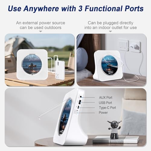 Image of Bluetooth CD Player with Built in HiFi Speakers, Desktop Music Player for Home, Support AUX, USB, FM Radio, Timer, Remote