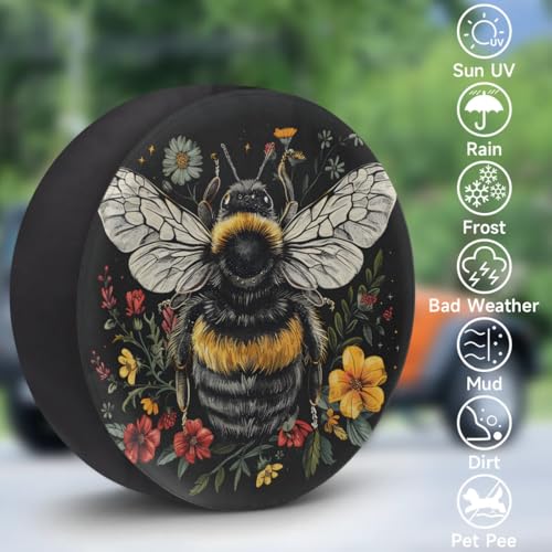 Image of Spare Tire Cover for RV Trailer, Bee Flower Tire Covers Universal Fit for Travel Trailer Camper Jeep RV SUV Truck Waterproof Wheel Cover (17 inch for Diameter 31 inch - 33 inch)