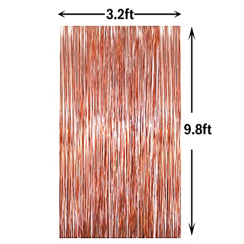 Image of GOER 3.2 ft x 9.8 ft Metallic Tinsel Foil Fringe Curtains for Party Photo Backdrop Wedding Decor (3 Packs, Rose Gold)