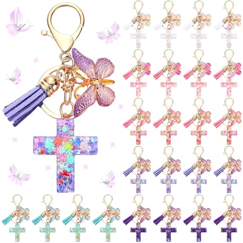 Image of Sureio Cross Butterfly bag charm Keychains for Women Christian Resin Keychain Bulk for women Gift Backpack Purse Wallet Bag