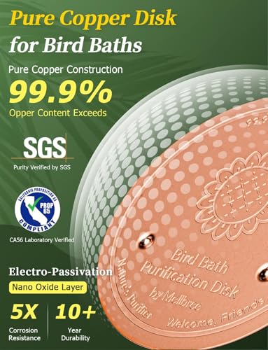 Image of Mellbree 3-Pack Bird Bath Copper Disc, 0.6mm Reinforced 99.99% Pure Copper Cleaning Disk with Triple-Point Support for Physical Safe Clean Water All-Season (Sunflower)