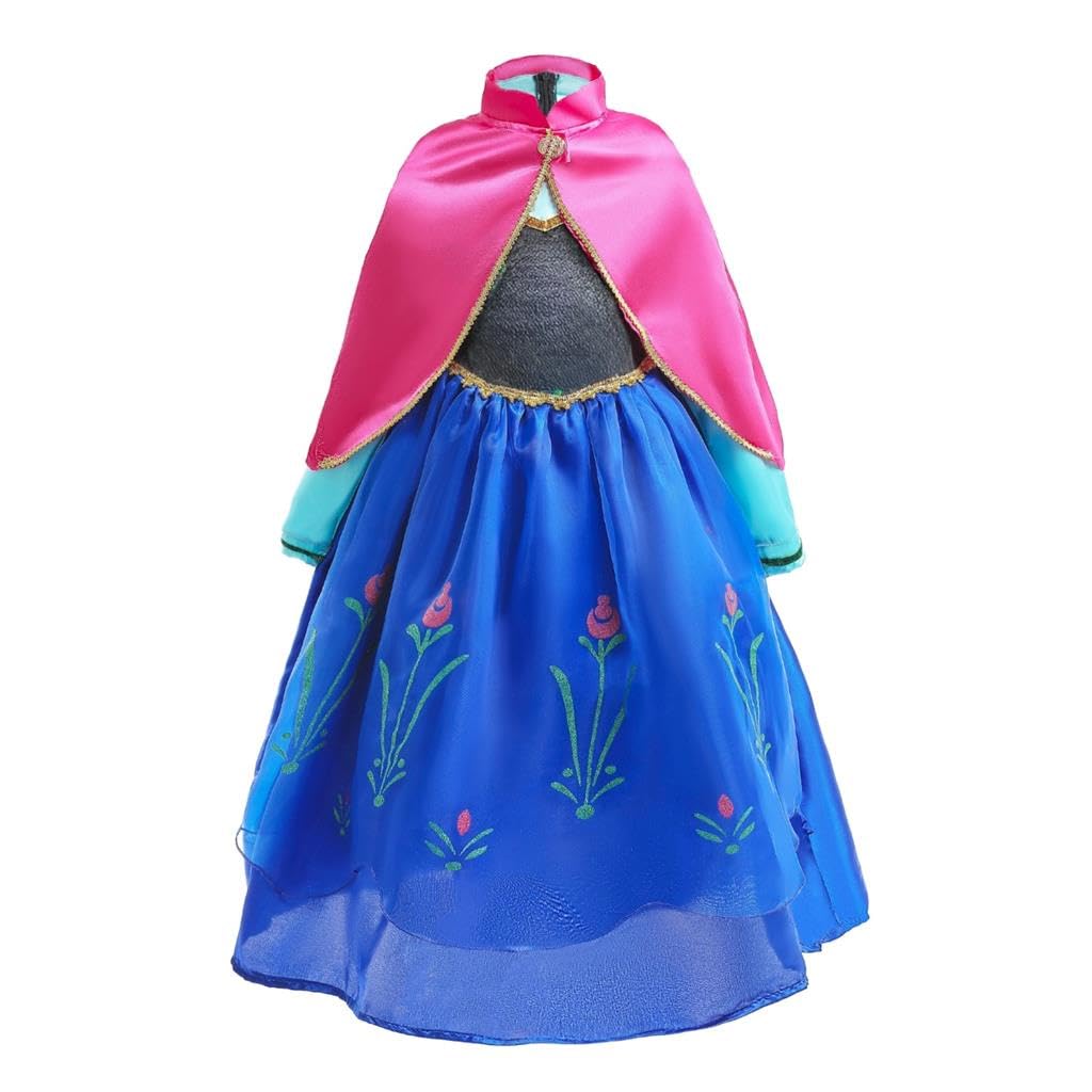 Lito Angels Prinzessin Kostüm Kleid mit Umhang für Fasching Kinder Mädchen, Eiskönigin Prinzessinnenkleid Verkleiden, Größe 7-8 Jahre 128