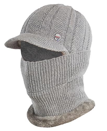 Rayson Cagoule Hiver Femmes Hommes Bonnet Cache-Cou élastique Tricoté Bonnet Cagoules de Ski de Course Chaud Cyclisme Ski Capuche Casquette,Gris clair