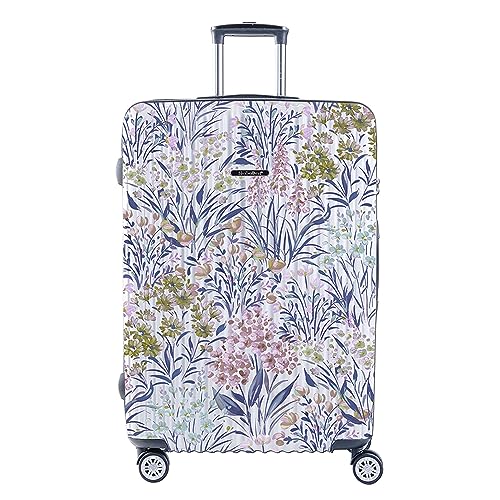 Luggage with Spinner Wheels TSA Lock ABS+PC 29 Inch Checked Luggage [ White Flower ] floral flower desinger pattern printed travel suitcase