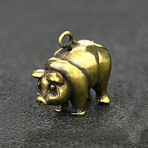 JUZZQ of Friendshi for Souvenirs Statue Mural Sculpture Vintage Wild Boar Brass Key Chain Key Ring Pendant Copper Cover