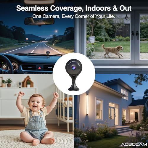 Image of AOBOCAM Mini Security Camera 4K WiFi Rechargeable, Night Vision 5GHz WiFi,Motion Detection, Bluetooth App Control, 24 /7 Cycle Recording, Indoor Cam for Home, Office Pet Baby Nanny Cam
