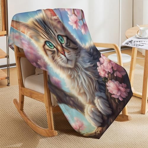 Couverture quatre saison chat mignon pour lit et canapé sans plis