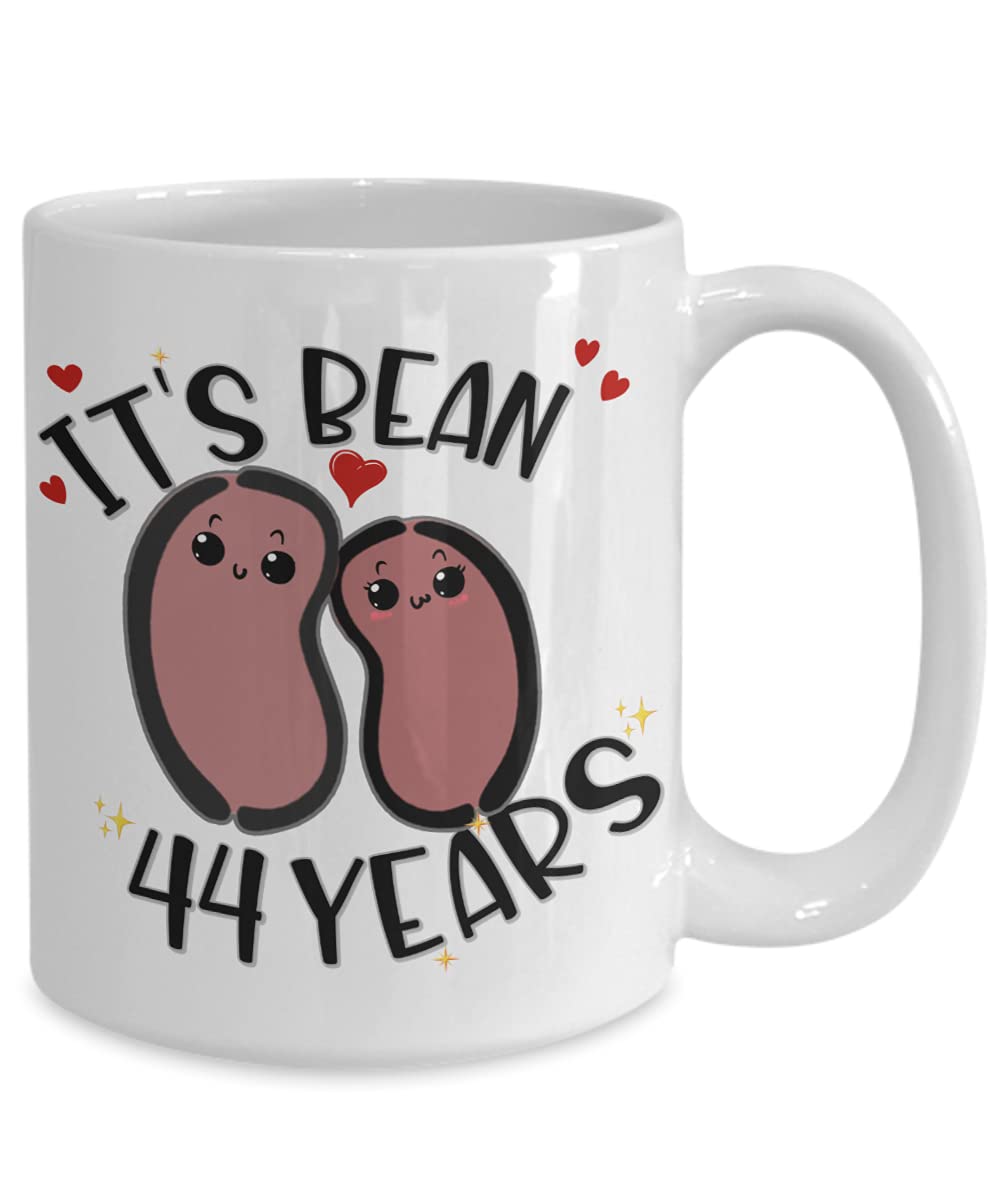 44th Anniversary Mug for Husband Wife Funny Vegan Vegetarian Food Pun Its Bean 44 Years Cute Keepsake for Couples Friends Parents 44th-bean-11 or 15