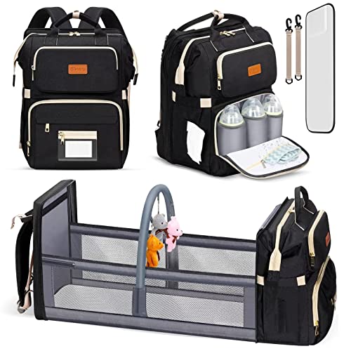 Image of Gimars Diaper Bag Backpack with Unique Toy Hanging Rod, Larger Capacity 18 Pockets Upgraded 900D Oxford, Waterproof Baby Bags for Mom,Dad