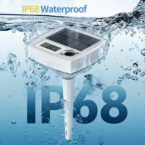 Orbecco Solar Pool Thermometer ohne Batterie – Schwimmendes Digitales Thermometer mit Großem LCD & RGB LED Beleuchtung, IP68 Wasserdicht, Temperaturmesser für Whirlpool Schwimmbad & Spa