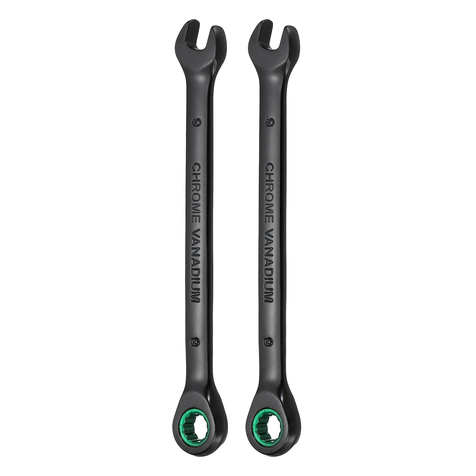 sourcing map 2pcs Ratcheting Combination Wrench 9mm Metric 12 Point CR-V Electrophoresis Lengthen Double Box Open-Ended Ratchet Wrenches with 72 Tooth 5° Swing Industrial Grade Spanner