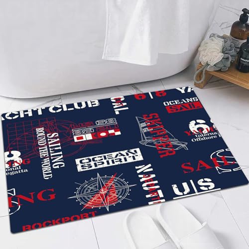 EMFSLA Tappeto Bagno,Tappetino Antiscivolo per Il Bagno,Elementi di navigazione marina in stile nautico,Soffice Tappeto da Bagno in Microfibra,Assorbente,40x60 CM