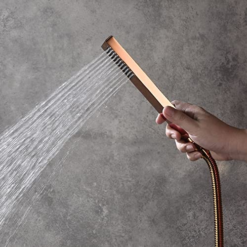 Sistema de Ducha Cascada 12” Cuadrado (Montado en Pared) con Mango Único y Perilla Cuadrada, 2 Funciones (Lluvia y Ducha de Mano) Acero Inoxidable Pulido miniatura 3