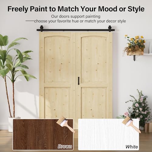 Image of 48 inchx80 inch 1-Lite Frosted Glass Bifold Barn Door with 64 inch Track Kit, Pine Slab