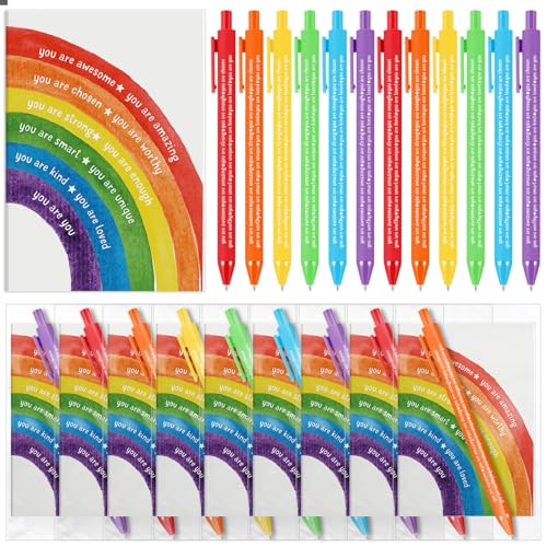 Stylos inspirants et carnet arc-en-ciel pour votre journal de motivation