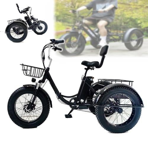 Triciclo Eléctrico De 20 Pulgadas Con Asistencia Al Pedaleo-Plegable,Neumáticos Anchos,Con Cesta De Carga Delantera Y Trasera,Pantalla Digital Lcd,Triciclo Eléctrico Para Adultos,Carga Máxima:200 Kg.