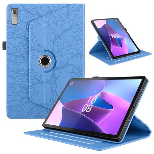 TEDTIKJT Coque pour Lenovo Tab P11 2nd Gen 11.5" 2022/Lenovo Qitian K11 Gen2 2024 TB-350FU/350XU/230FU/230XC Housse PU Cuir Flip Cover 360°Rotatif Support Protection Tablette Étui Arbre, Bleu