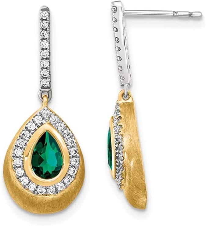 1.00 carat (ctw) LabCreated Emerald Drop Earrings in 14K Yellow and