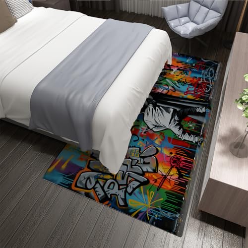 Tapis graffiti pour garçons avec dos en caoutchouc moquette vintage