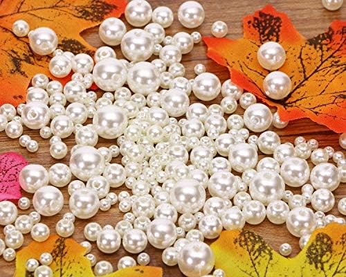 4mm 6mm 8mm 10mm 12mm White Round Pearls Beads Loose Spacer Beads for DIY Craft Necklaces Bracelets Earrings Rings Choker Jewelry Making and Dress Shirt Sweater Decorating Repairing, 370PCS