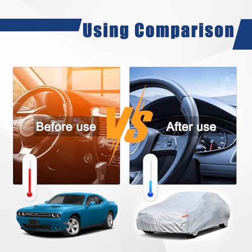 Image of Kayme 6 Layers Car Cover Custom Fit for Dodge Challenger SXT SRT Hellcat Demon R /T (2008-2025) Waterproof All Weather for Automobiles, Outdoor Full Cover Rain Sun UV Protection.Silver