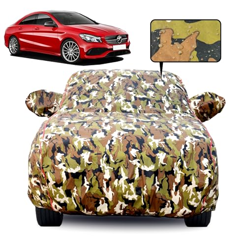 Image of 100% Waterproof Car Body Cover for Mercedes CLA-200 /220 with Mirror Pocket, Soft Cotton Lining, Triple Stitched, Full Bottom Elastic (Heat Resistant Jungle Print with Red Piping)