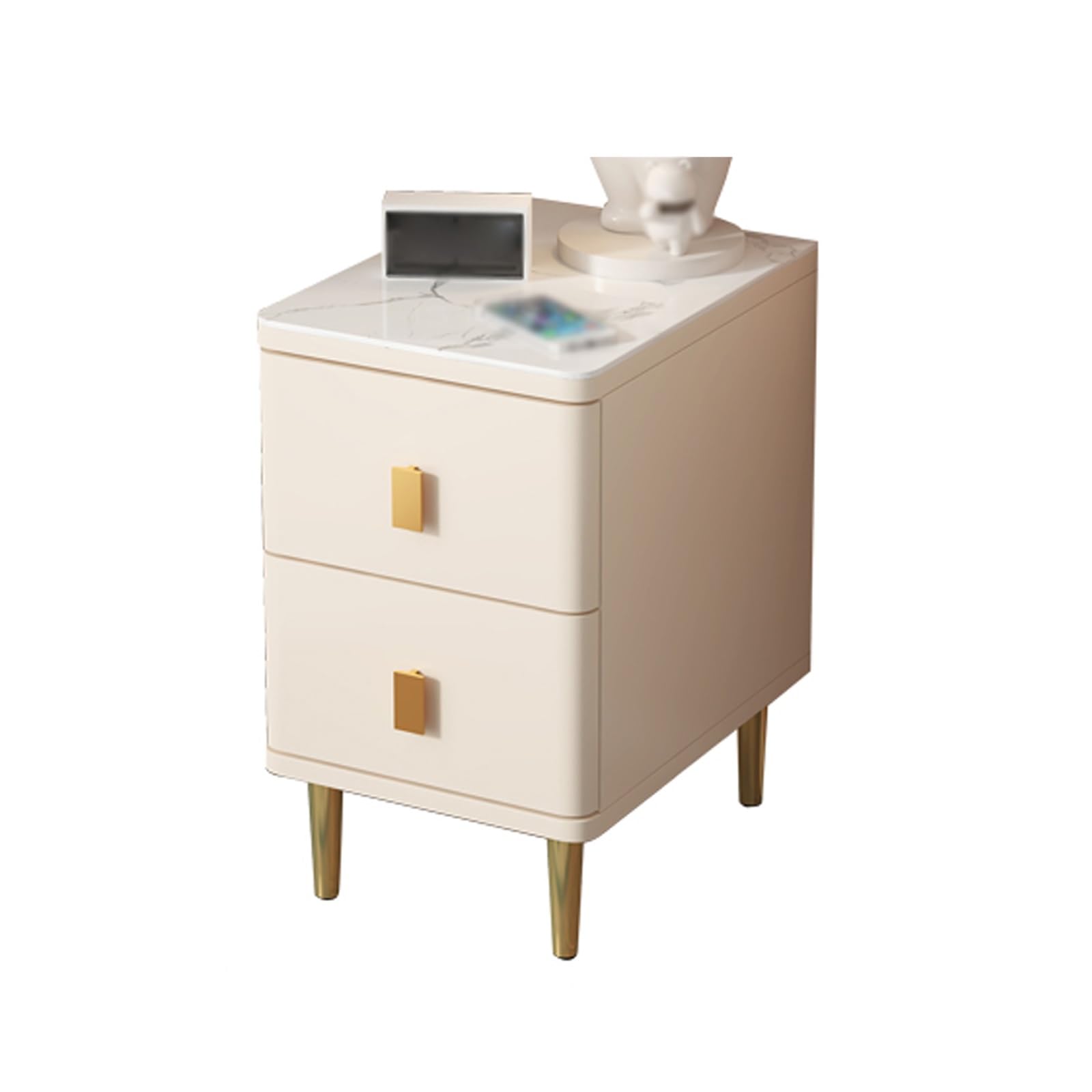 Table de chevet blanche à 2 tiroirs compacte pour salon et chambre