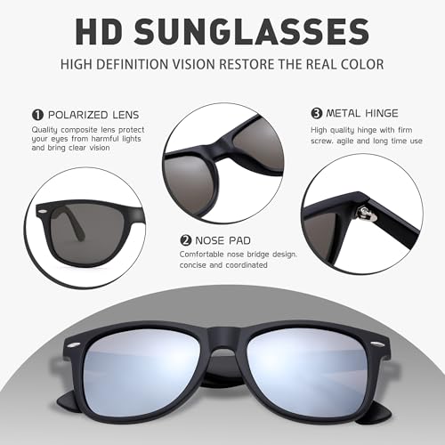 Image of Sunglasses Men, Square Polarized Sunglasses for Mens & Womens, Trendy Retro Sun Glasses Driving Fishing UV Protection
