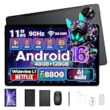 POPUX P11 11 Inch Tablet, Android 16 Tablet with Gemini AI, 48GB RAM+128GB ROM/TF 2TB, Octa Core T7250, 90Hz Display 8800mAh Tablets with Keyboard, Pen, 13MP+5MP, 3.5mm Headphone, 5G WIFI, OTG, Black