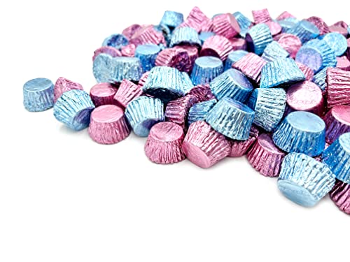 Laetafood Reesescups Peanut Butter Miniatures Gender Reveal Party Candy, Light Blue Pink Foils (2 Pound Bag) #TOP1