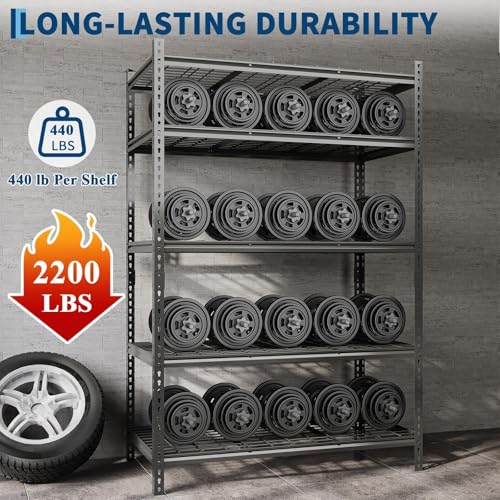 Image of Garage Shelving 2200 LBS Storage Shelves Adjustable Metal Shelving Unit Heavy Duty 5 Tier Metal Shelves for Garage Kitchen Pantry Warehouse Basement, 36 inch W x 16 inch D x 72 inch H, 2 Pack