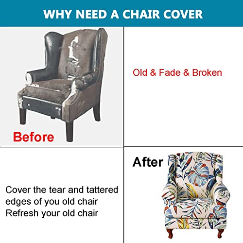 Funda sillón orejero elástica estampada de 2 piezas protector suave 8