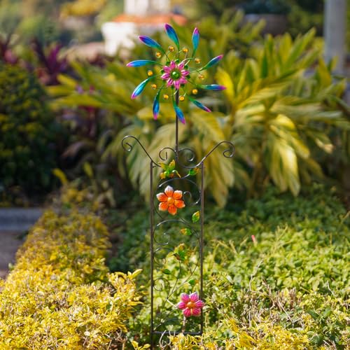 Image of DREAMYSOUL Wind Spinner Outdoor, Wind Sculpture & Weathervane with Decorative Trellis for Climbing Plants, Kinetic Wind Spinners for Yard and Garden